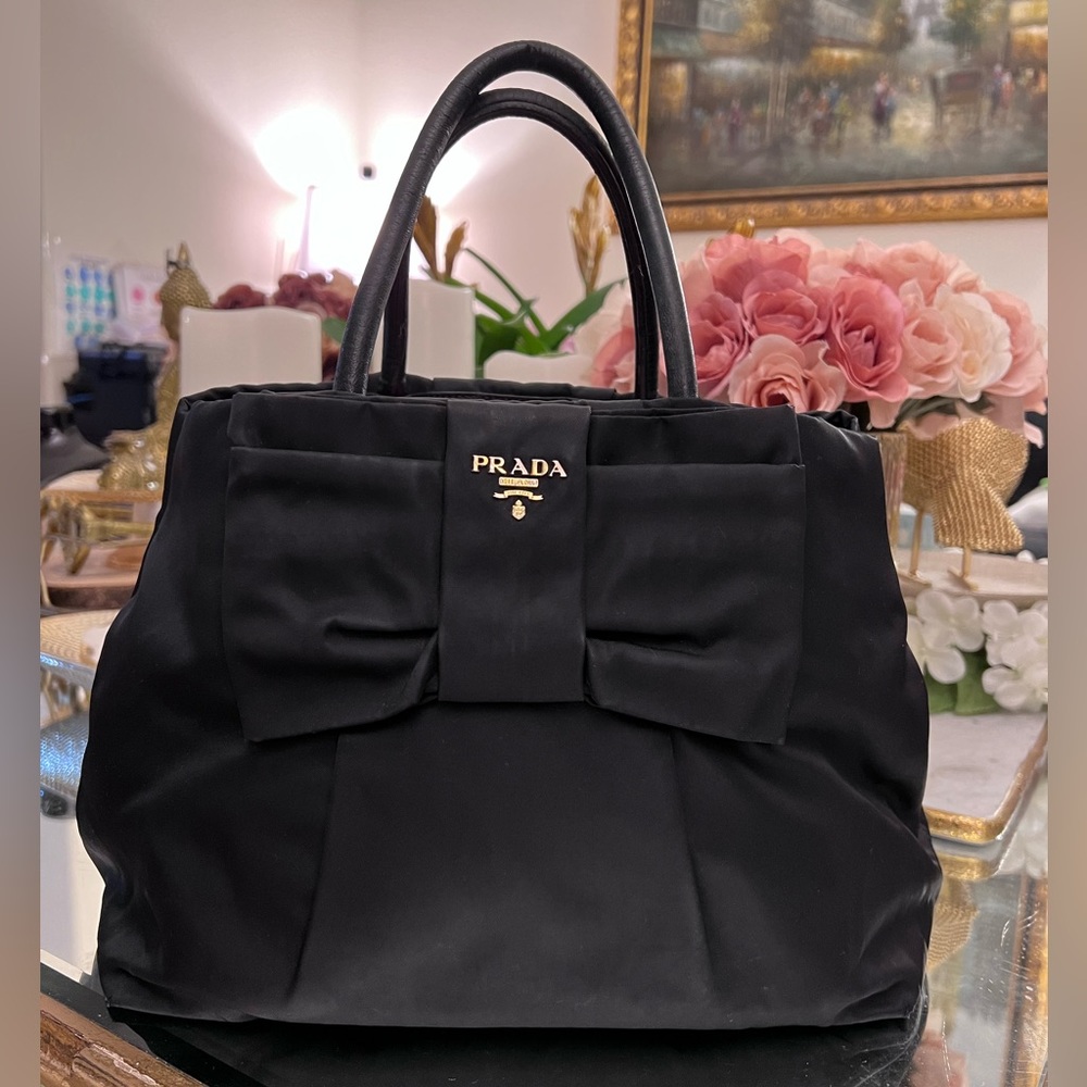 PRADA Black Fiocco Bow Tessuto Tote Bag